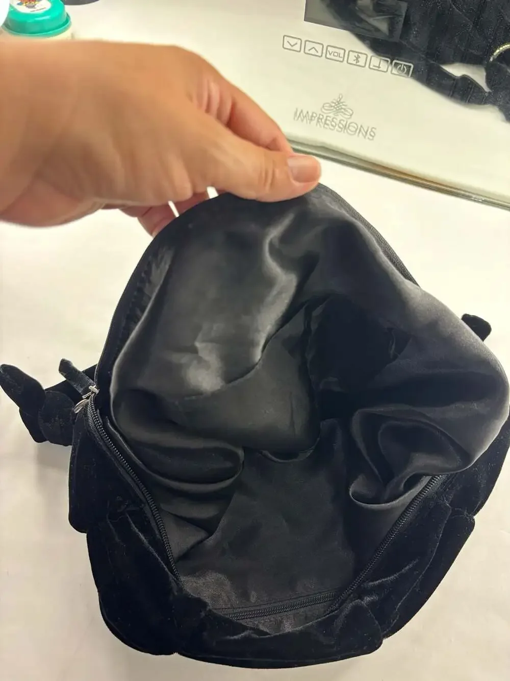 Black Velvet Hobo Shoulder Bag with Silver Rings